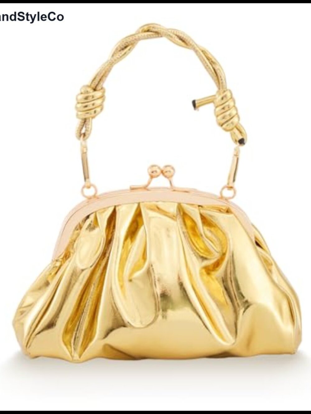 Metallic Vegan Leather Pleated Clutch Purse Evening Bag with Chain